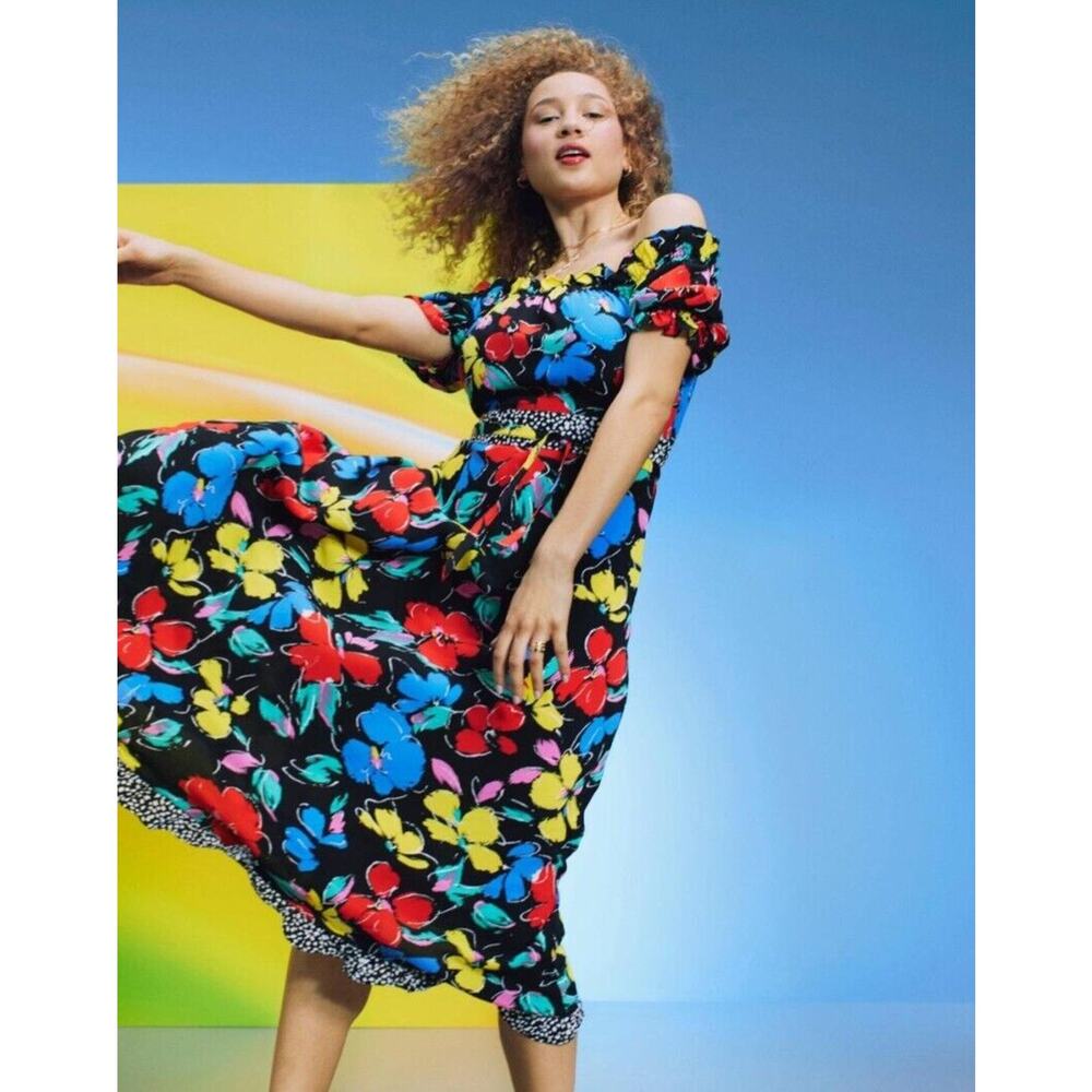 RIXO For Target Black Floral Off the Shoulder Puff Sleeve Maxi Dress NWT